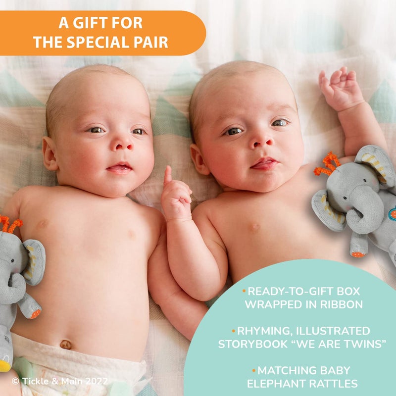 Tickle & Main Baby Gift Set for Twins Newborn & Infant - 3-Piece, Multicolor - Rhyming Baby Book for Twins & 2 Plush Elephant Rattles - Gift for Boys & Girls - Image 3